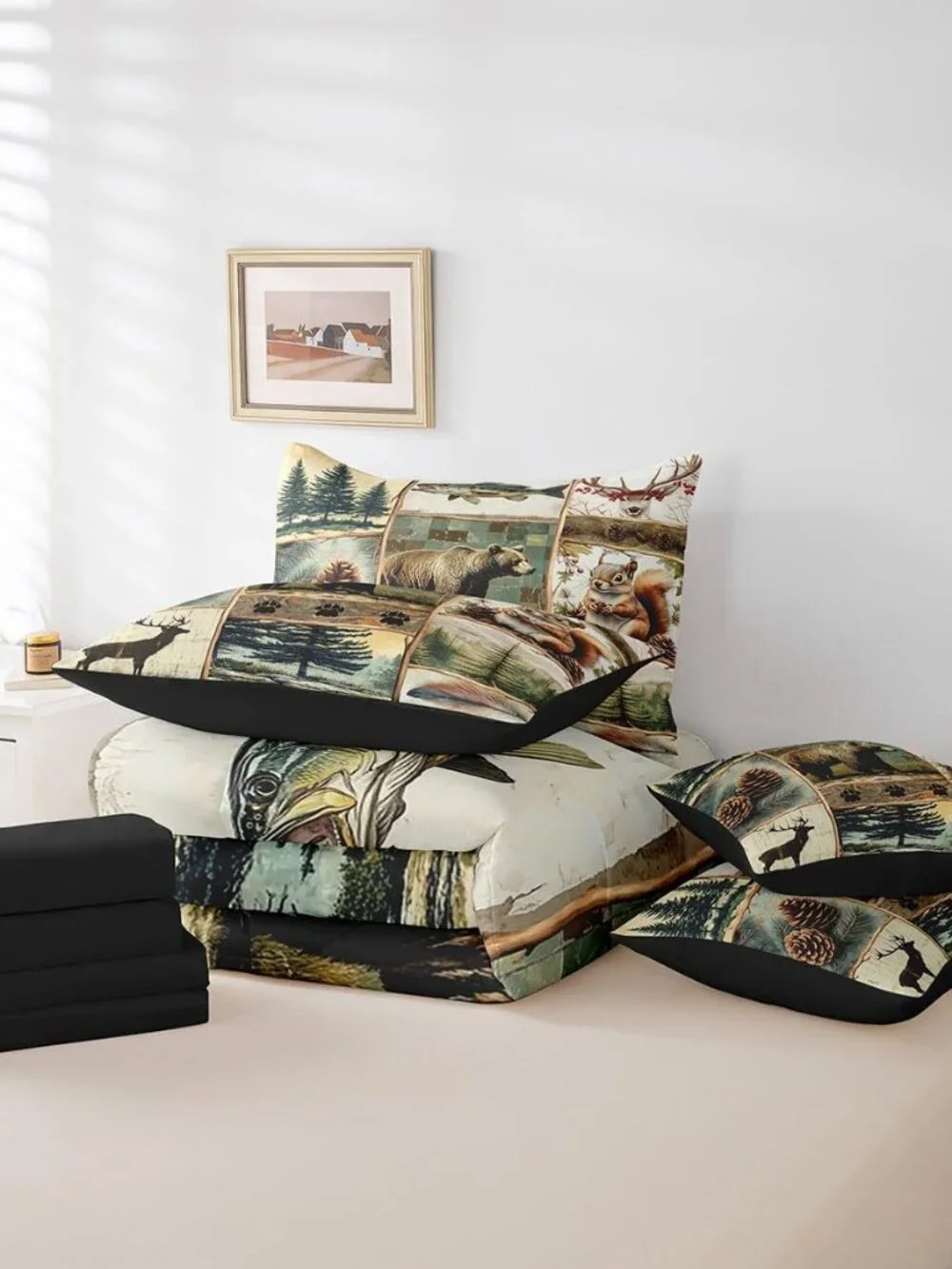 Rustic Cabin Bear Comforter Set with Sheets Queen Size Kids Wild Animal Hunting